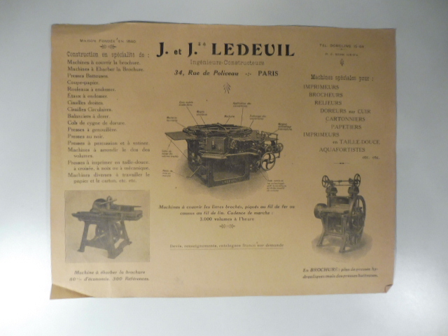 J. et J. Ledeuil ingenieurs-constructeurs. Foglio pubblicitario
